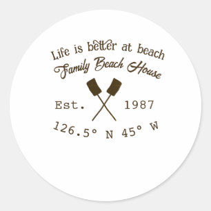 Beach house ets. Date year custom coordinates add Classic Round Sticker