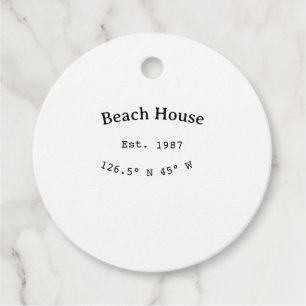 Beach house ets. Date year custom coordinates add Favour Tags