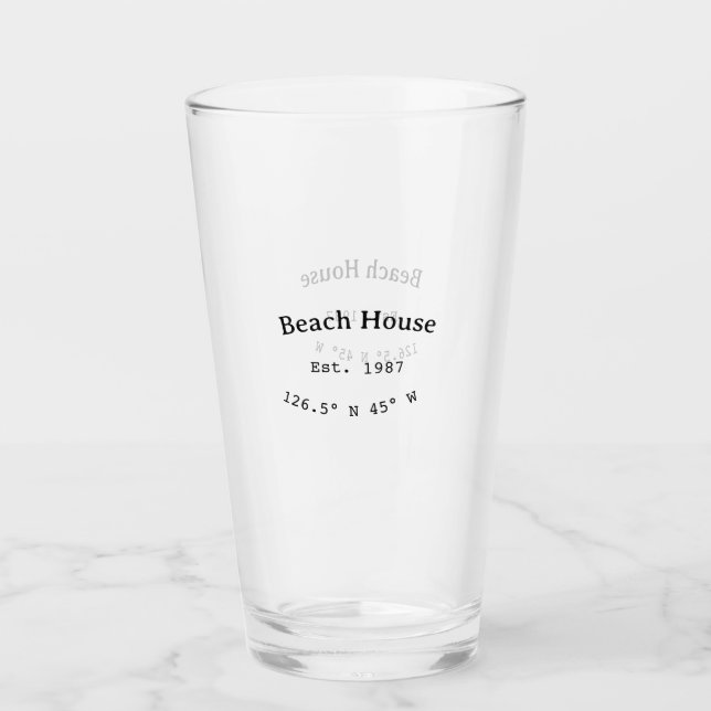 Beach house ets. Date year custom coordinates add Glass (Front)