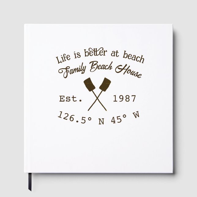 Beach house ets. Date year custom coordinates add  Guest Book (Front)