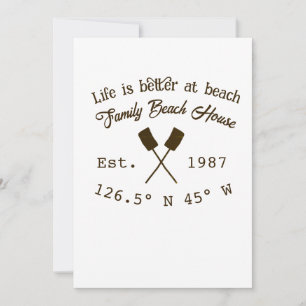 Beach house ets. Date year custom coordinates add Invitation