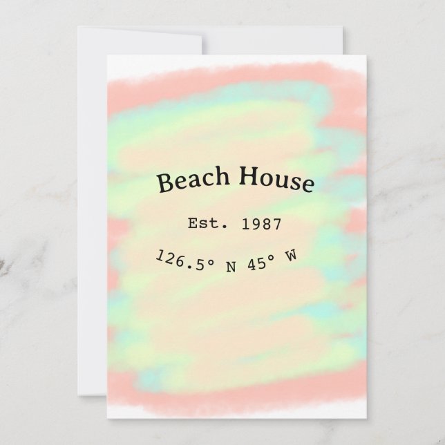 Beach house ets. Date year custom coordinates add Invitation (Front)