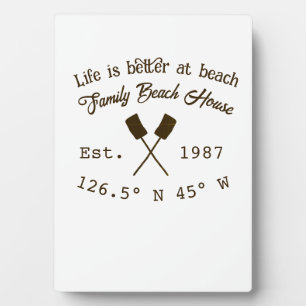 Beach house ets. Date year custom coordinates add  Plaque