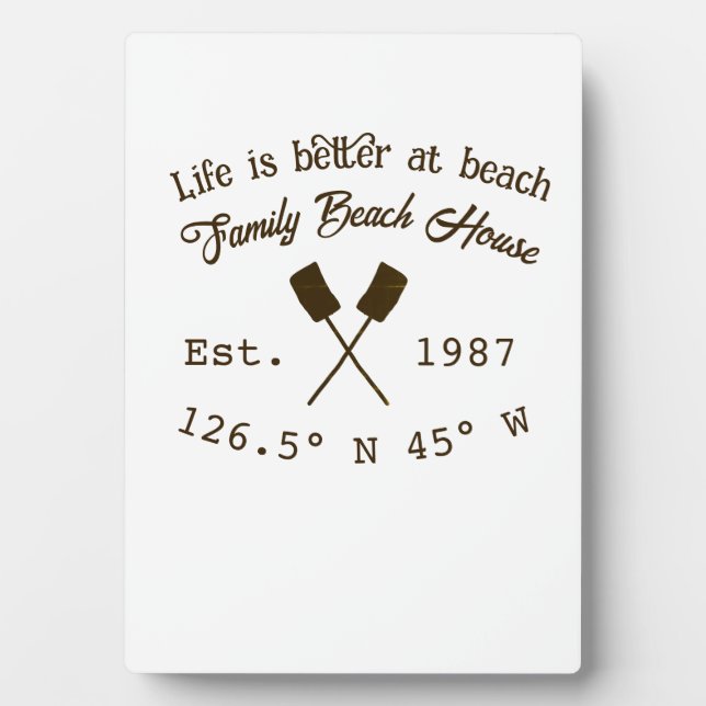 Beach house ets. Date year custom coordinates add  Plaque (Front)