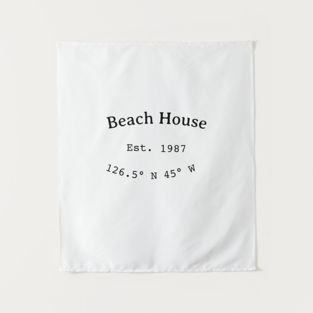 Beach house ets. Date year custom coordinates add Tapestry (Front)