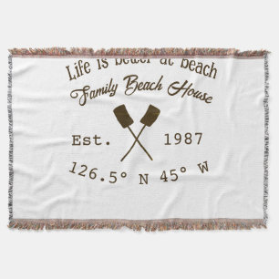 Beach house ets. Date year custom coordinates add Throw Blanket