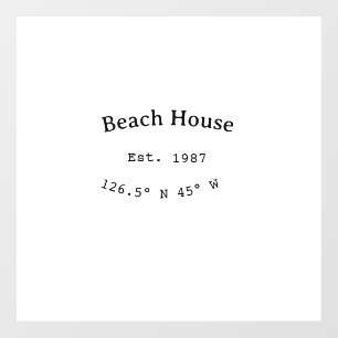 Beach house ets. Date year custom coordinates add Window Cling