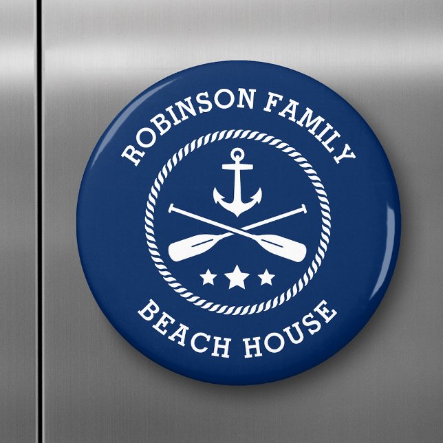 Beach House & Family Name Anchor Oars Stars Navy Magnet (Creator Uploaded)