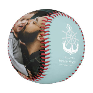Beach House Family Name and Photo Anchor Baseball