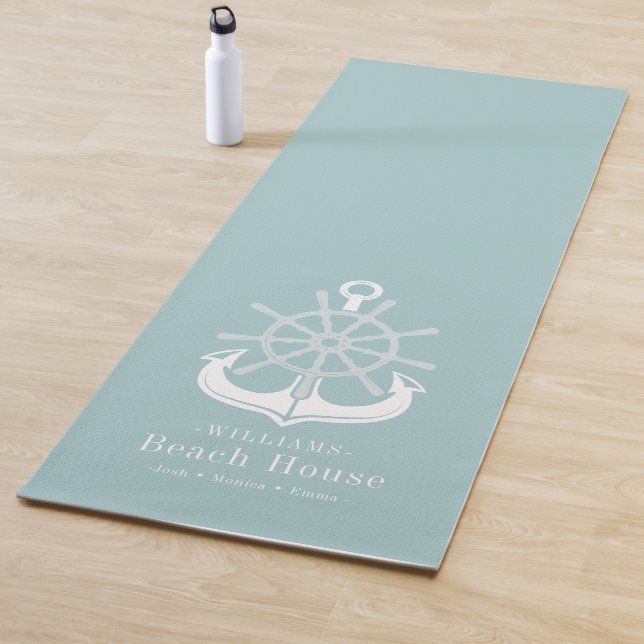 Beach House Family Name Teal Anchor Yoga Mat (In Situ)