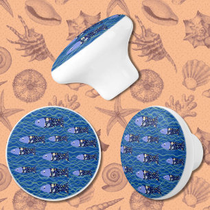 Beach House Fish Seascape Seaside fisherman Ceramic Knob