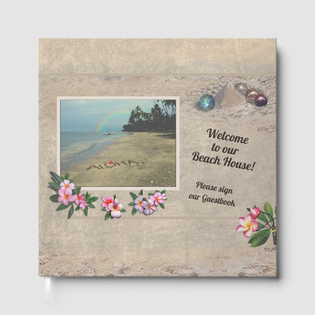 Beach House Guest Book with Aloha & Plumeria (Front)