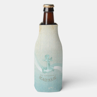 Beach House Nautical Anchor and Rope Aqua ID623 Bottle Cooler