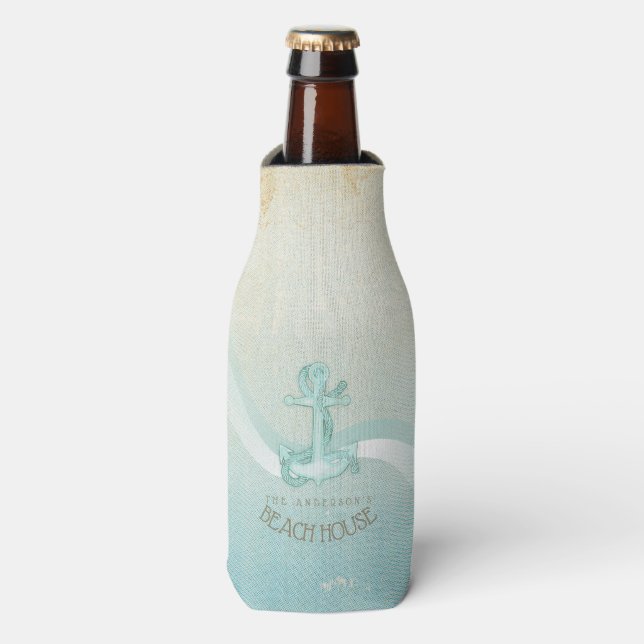 Beach House Nautical Anchor and Rope Aqua ID623 Bottle Cooler (Bottle Front)