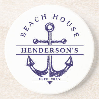 Beach House Nautical Anchor Blue Coaster