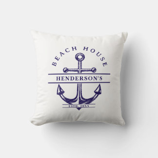 Beach House Nautical Anchor Blue Cushion