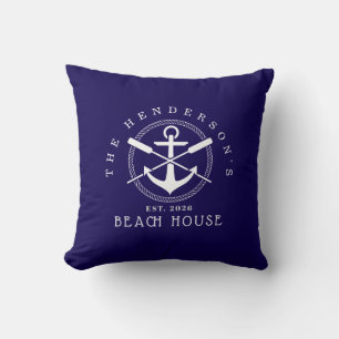 Beach House  Nautical Anchor Blue décor Vacation Cushion