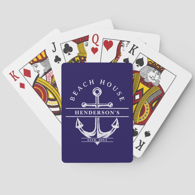Beach House Nautical Anchor Blue Playing Cards (Back)