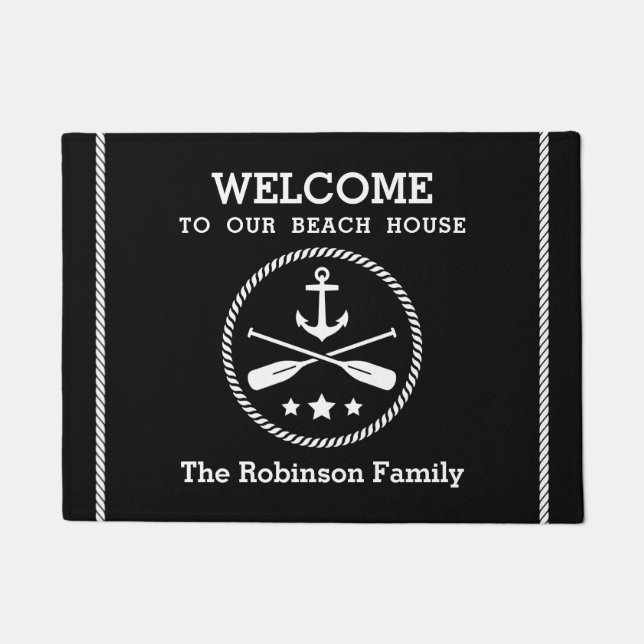 Beach House Nautical Anchor Oars Stars Rope Doormat (Front)