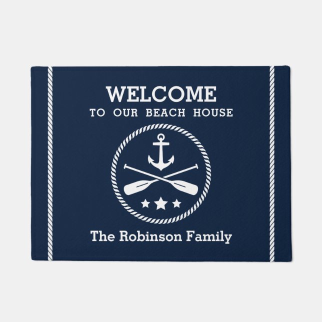 Beach House Nautical Anchor Oars Welcome Doormat (Front)