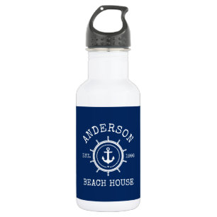 Beach House Nautical Anchor Rope Helm Blue 532 Ml Water Bottle