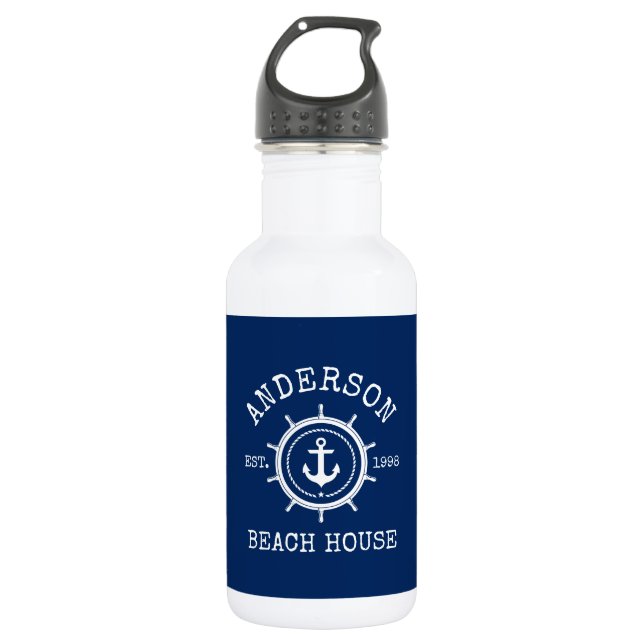 Beach House Nautical Anchor Rope Helm Blue 532 Ml Water Bottle (Front)