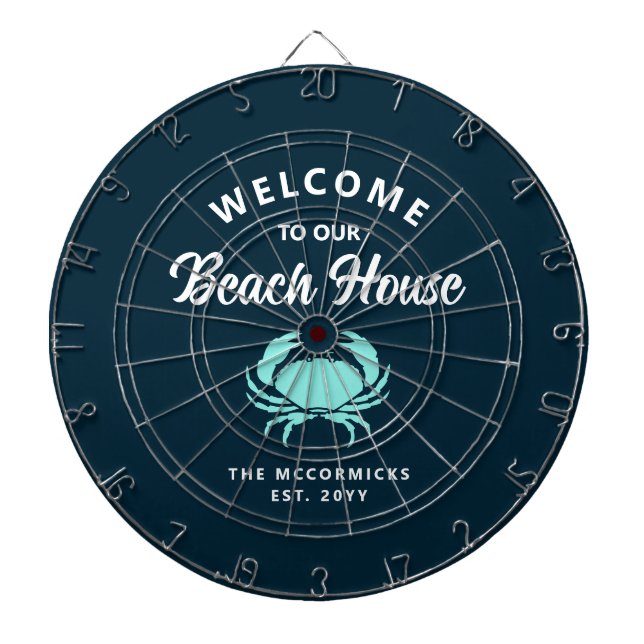 Beach House Nautical Blue Crab Family Monogram Dartboard (Front)