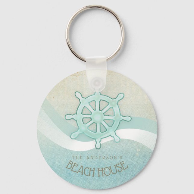 Beach House Nautical Boat Helm Aqua Blue ID623 Key Ring (Front)