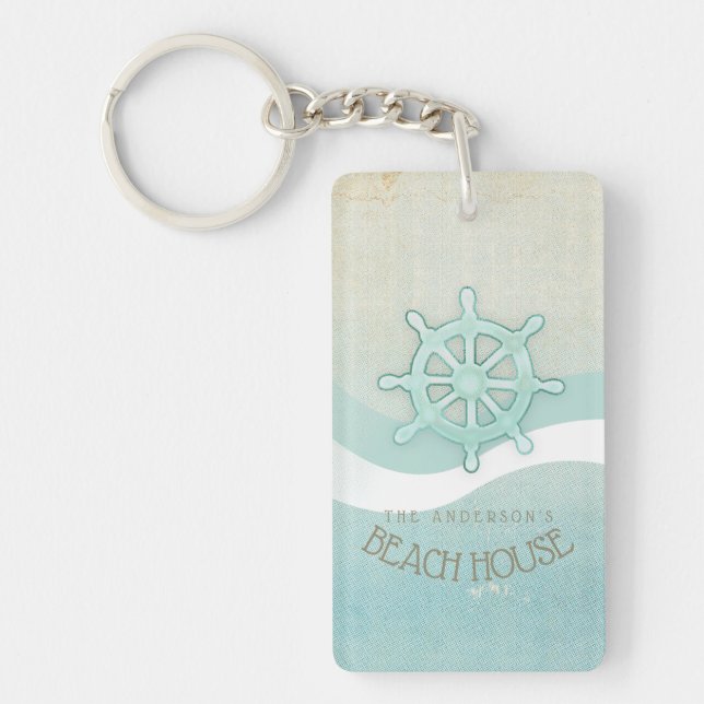 Beach House Nautical Boat Helm Aqua Blue ID623 Key Ring (Front)
