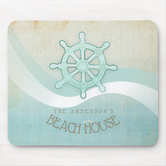 Beach House Nautical Boat Helm Aqua Blue ID623 Mouse Mat (Front)