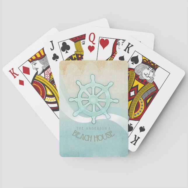 Beach House Nautical Boat Helm Aqua Blue ID623 Playing Cards (Back)