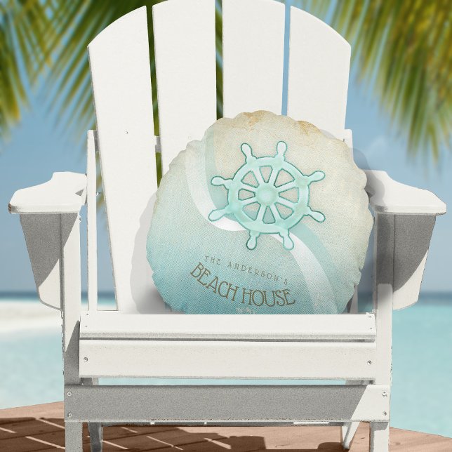 Beach House Nautical Boat Helm Aqua Blue ID623 Round Cushion (Creator Uploaded)