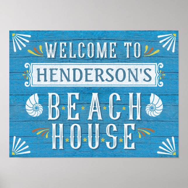 Beach House Nautical Coastal Blue | Custom Name Poster (Front)