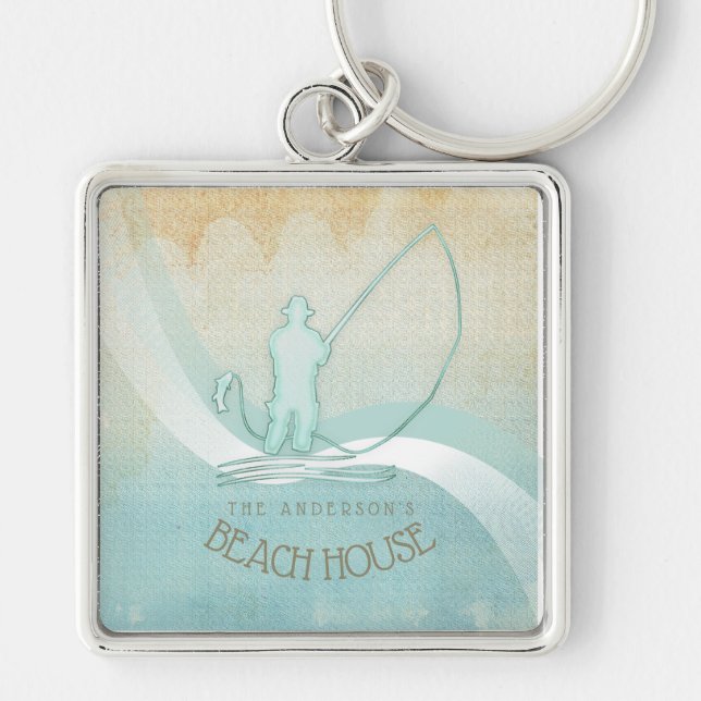 Beach House Nautical Fisherman Aqua Blue ID623 Key Ring (Front)