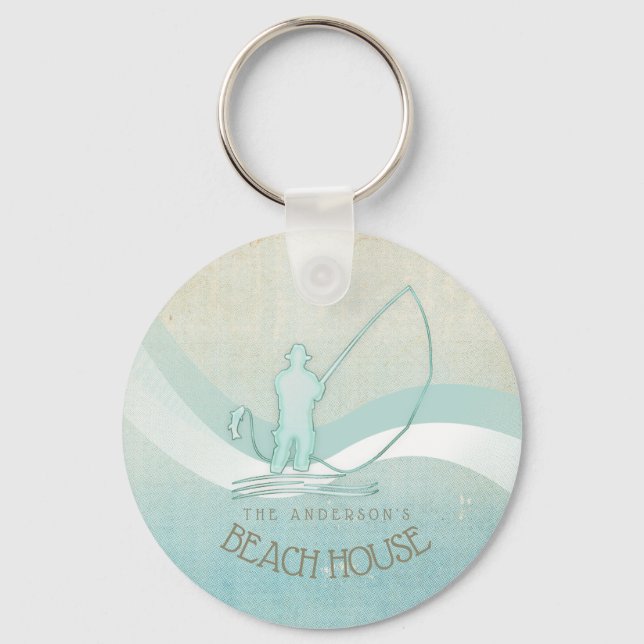 Beach House Nautical Fisherman Aqua Blue ID623 Key Ring (Front)