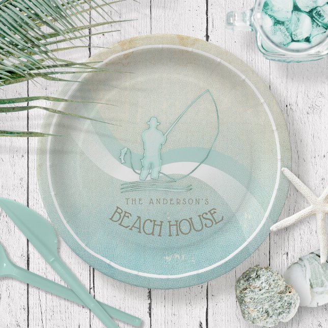 Beach House Nautical Fisherman Aqua Blue ID623 Paper Plate (Creator Uploaded)