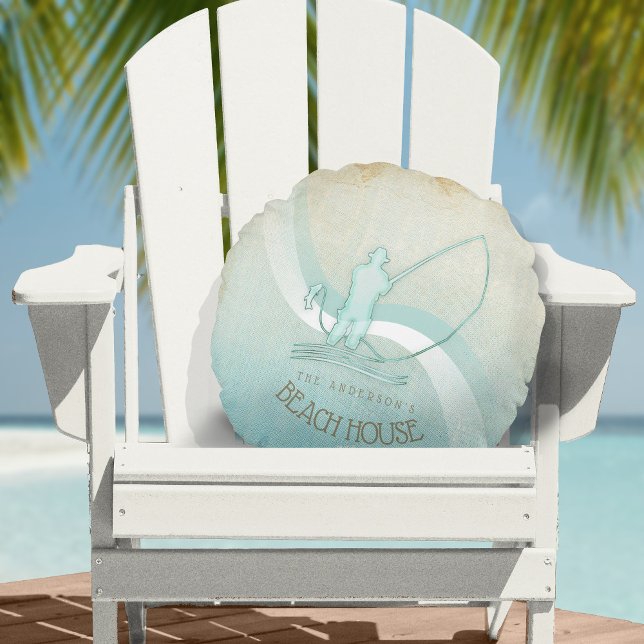 Beach House Nautical Fisherman Aqua Blue ID623 Round Cushion (Creator Uploaded)