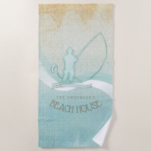 Beach House Nautical Fisherman Aqua Blue ID623 Towel