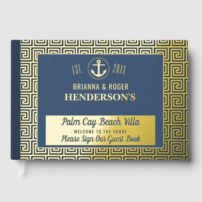 Beach House Nautical Key Vacation Rental Gold Guest Book (Front)