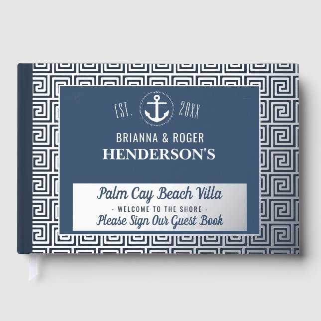 Beach House Nautical Key Vacation Rental Silver Guest Book (Front)