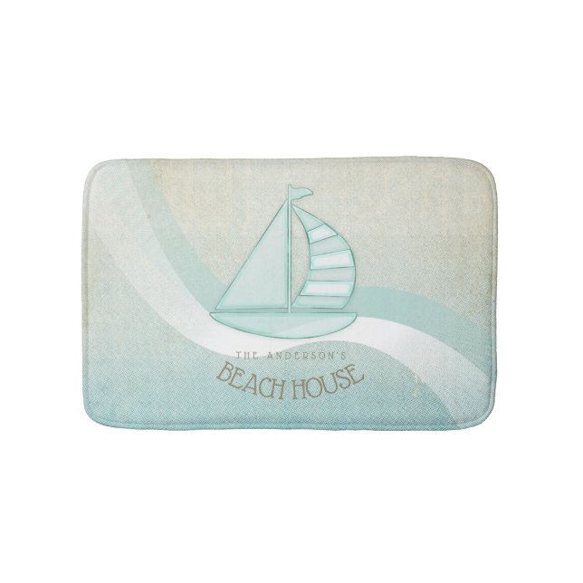 Beach House Nautical Sailboat Aqua Blue ID623 Bath Mat (Front)
