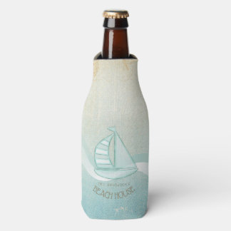 Beach House Nautical Sailboat Aqua Blue ID623 Bottle Cooler
