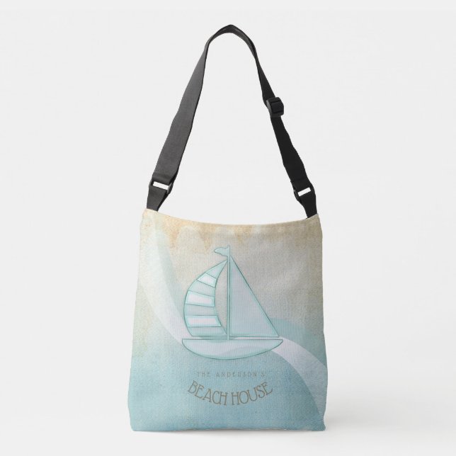 Beach House Nautical Sailboat Aqua Blue ID623 Crossbody Bag (Front)