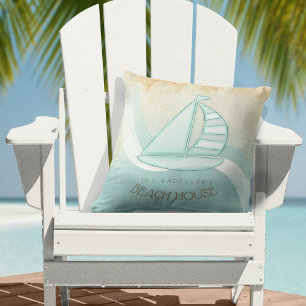 Beach House Nautical Sailboat Aqua Blue ID623 Cushion