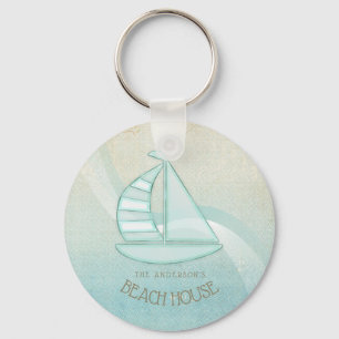 Beach House Nautical Sailboat Aqua Blue ID623 Key Ring
