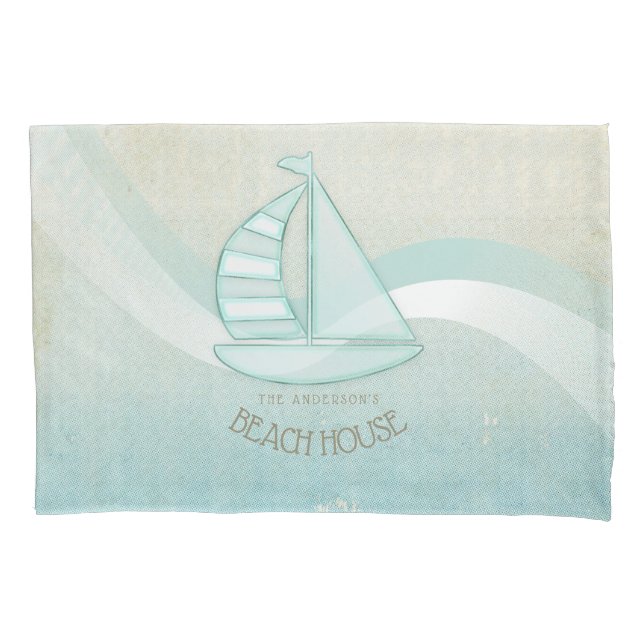 Beach House Nautical Sailboat Aqua Blue ID623 Pillowcase (Front)