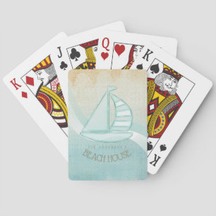 Beach House Nautical Sailboat Aqua Blue ID623 Playing Cards