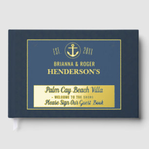 Beach House Nautical Shells Vacation Rental Gold Guest Book