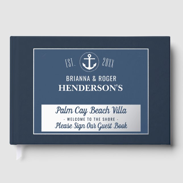 Beach House Nautical Shells Vacation Rental Silver Guest Book (Front)