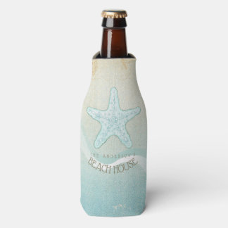 Beach House Nautical Starfish Aqua Blue ID623 Bottle Cooler